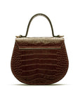 Leather rounded bottom top handle bag, brown croc, back