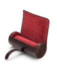 Large leather watch roll, brown croc with red, inside