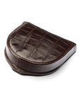 Leather horseshoe coin purse, brown croc with red, front