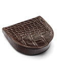Leather horseshoe coin purse, brown croc with red, base