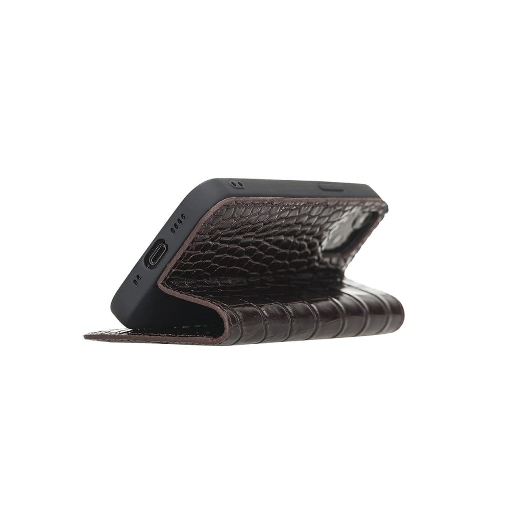 Brown Croc With Red Leather iPhone 12 Mini Wallet Case