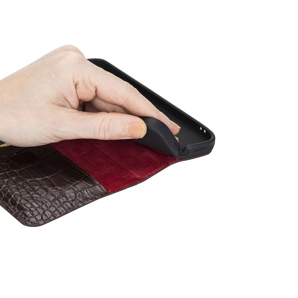 Brown Croc With Red Leather iPhone 12 Mini Wallet Case