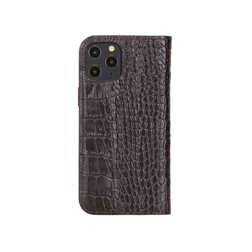 Leather iPhone 12 Pro Max Case, Brown Croc SageBrown