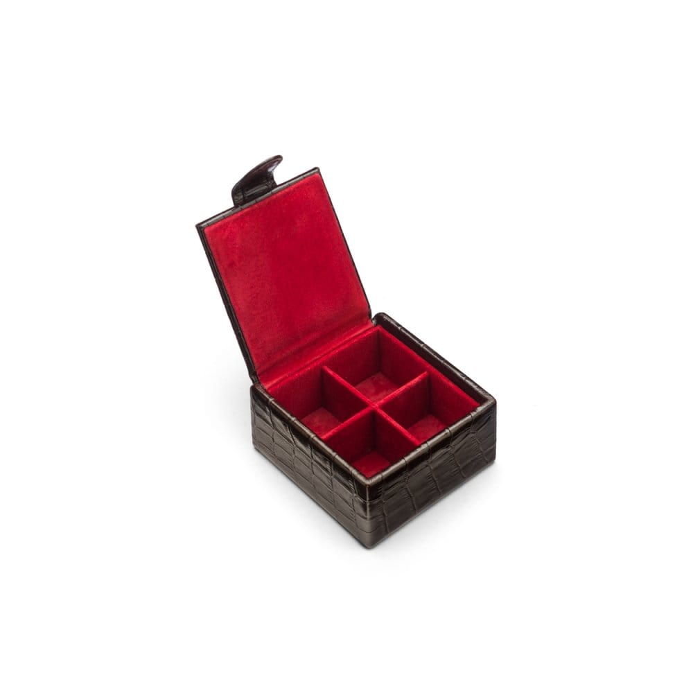 Leather jewellery box, brown croc, inside