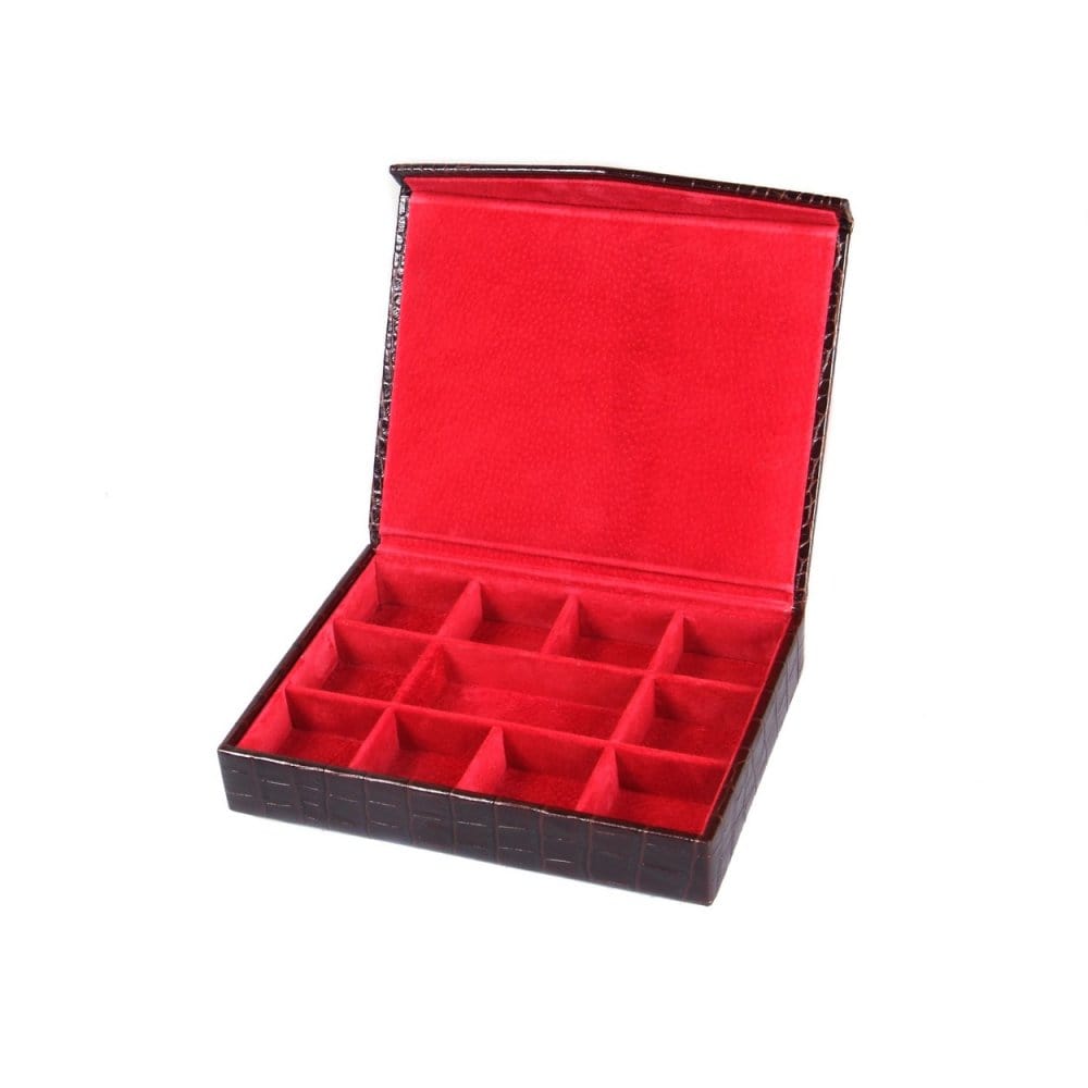 Brown Croc With Red Men's Large Leather Cufflink Box