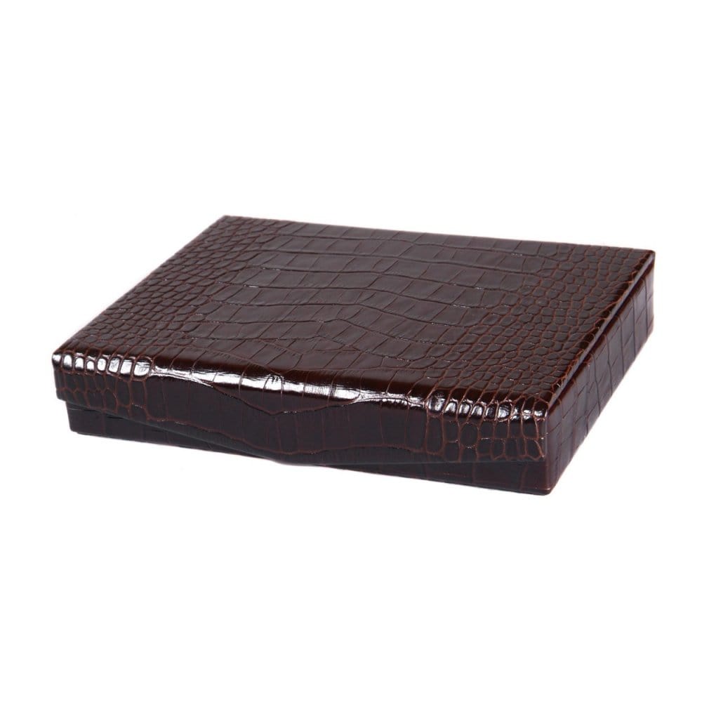 Brown Croc With Red Men's Large Leather Cufflink Box
