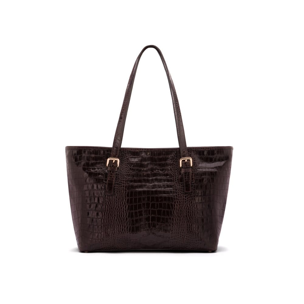 Women's leather 13" laptop workbag, brown croc, front