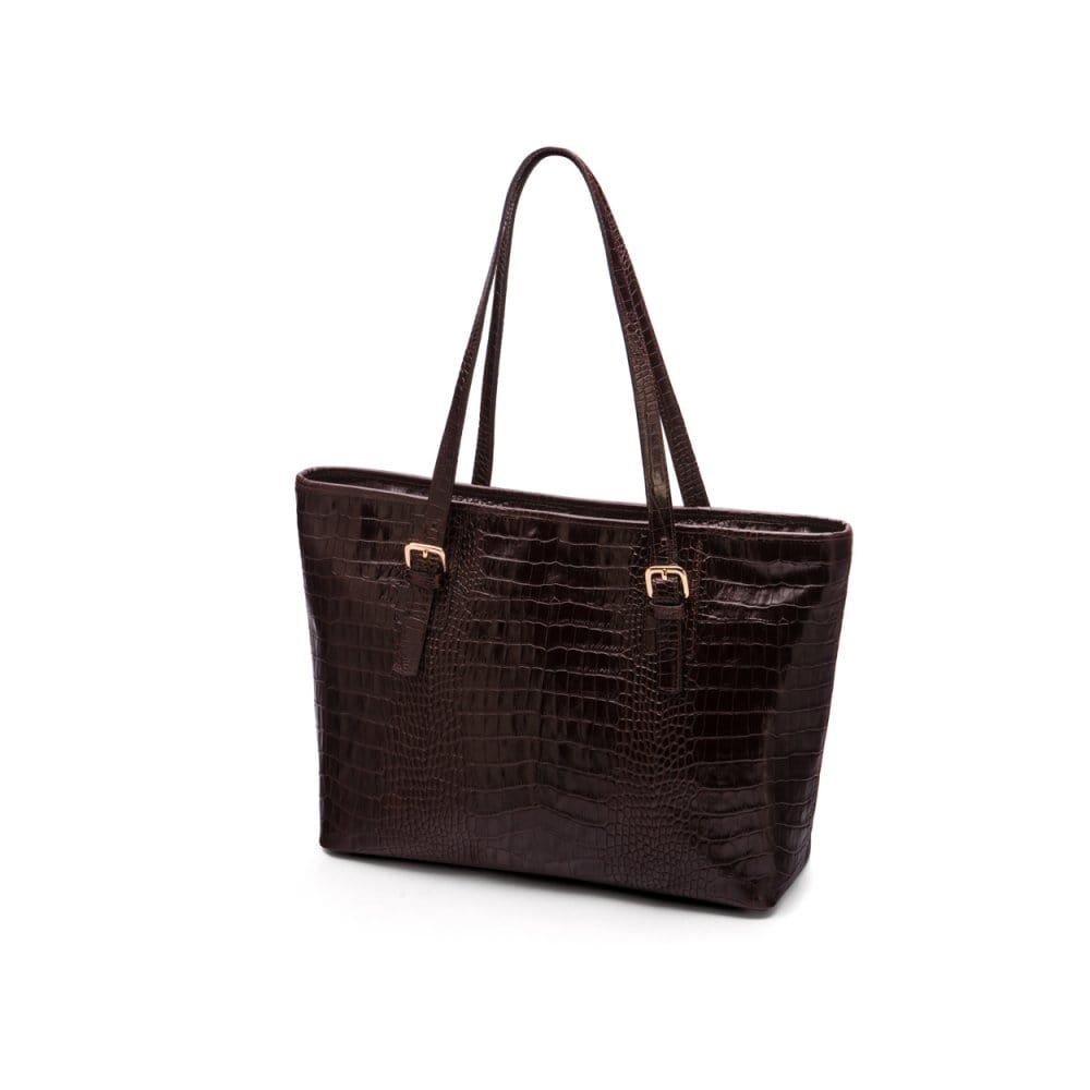 Women's leather 13" laptop workbag, brown croc