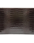 Zip top leather folder, brown croc, back view