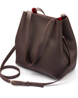 Leather tote bag, brown, with shoulder strap