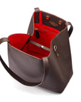 Leather tote bag, brown, inside closed