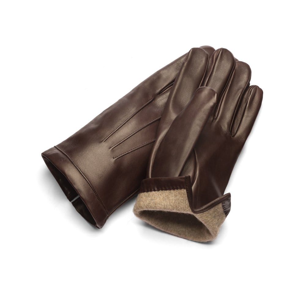 Cashmere lined leather gloves men's, brown