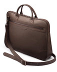 16" slim leather laptop bag, brown, side view