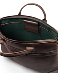 16" slim leather laptop bag, brown, inside view