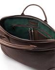 16" slim leather laptop bag, brown, open view