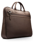 16" slim leather laptop bag, brown, front view