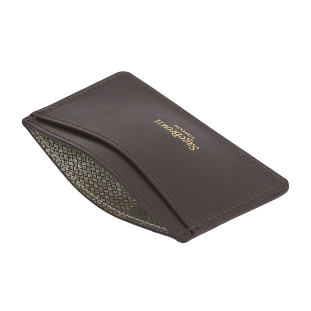 Brown Flat Leather Credit Card Case With RFID Blocking Lining