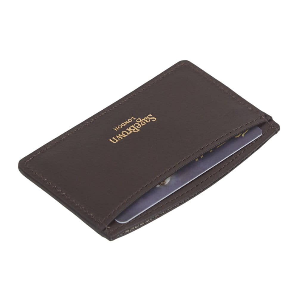 Brown Flat Leather Credit Card Case With RFID Blocking Lining