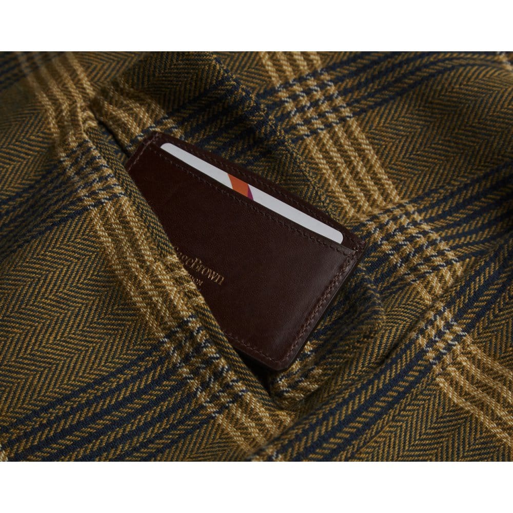 Brown Flat Leather Credit Card Case With RFID Blocking Lining
