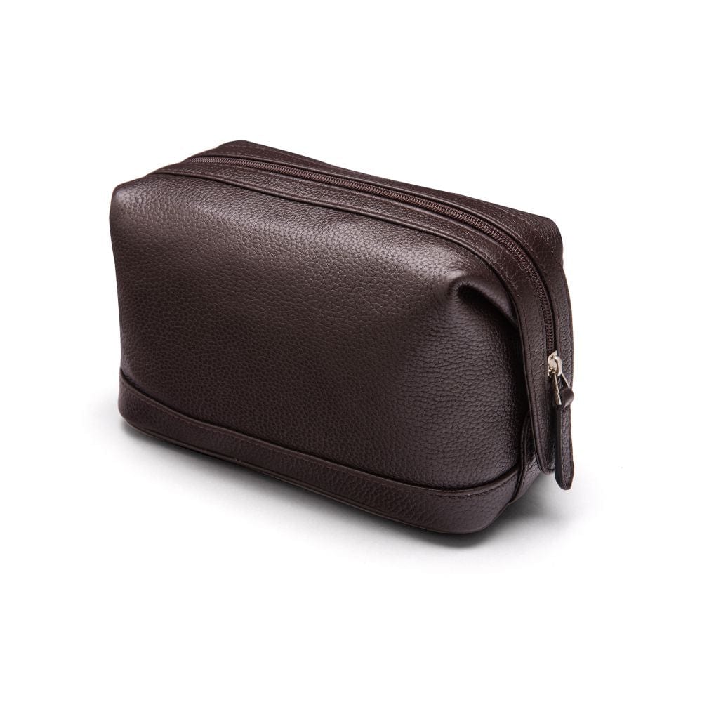 Leather wash bag, brown, side view
