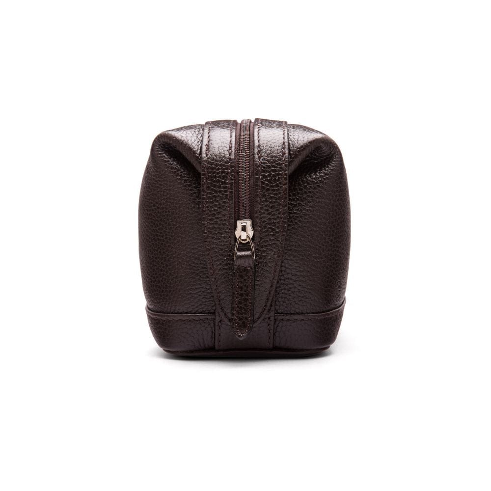 Leather wash bag, brown, side