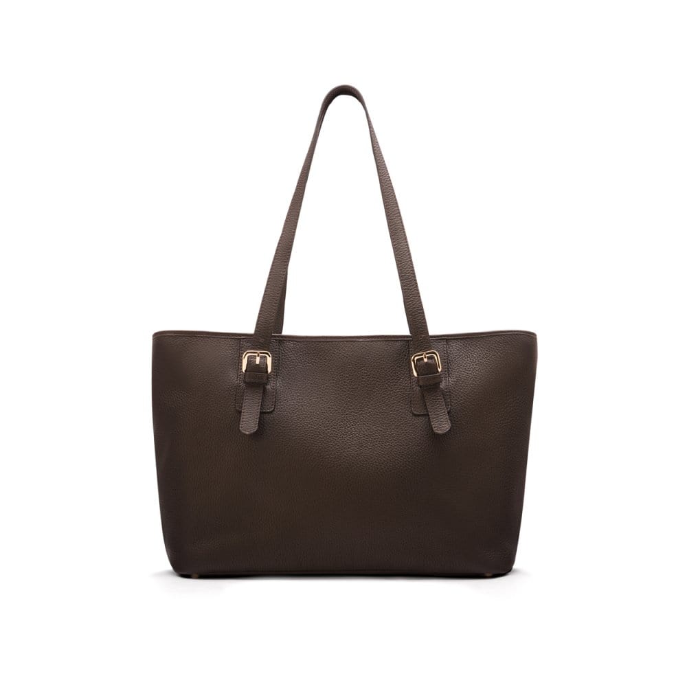 Women's leather 13" laptop workbag, brown, front