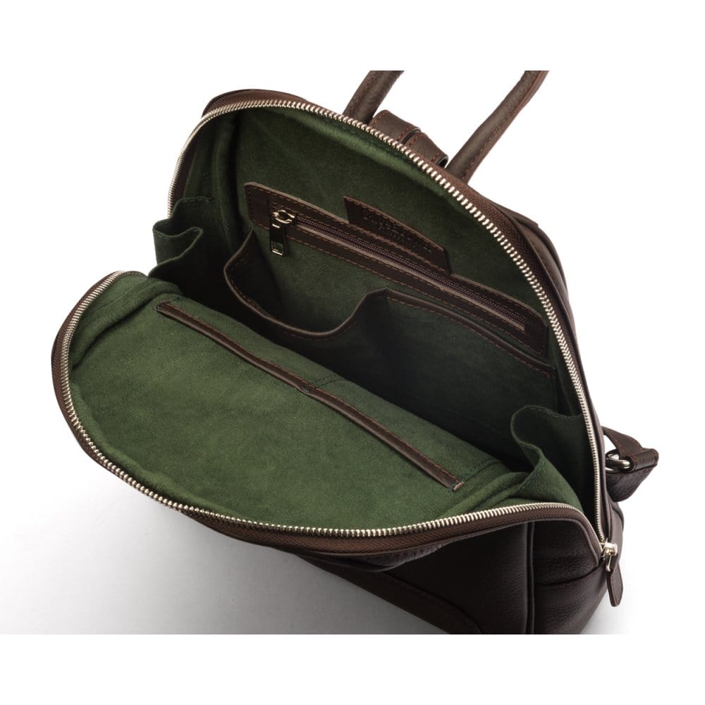 Ladies leather backpack, brown, inside