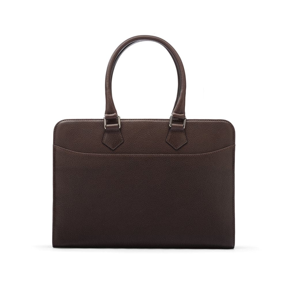 Ladies leather 13" laptop bag, brown, front view