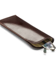 Large leather glasses case, brown, open