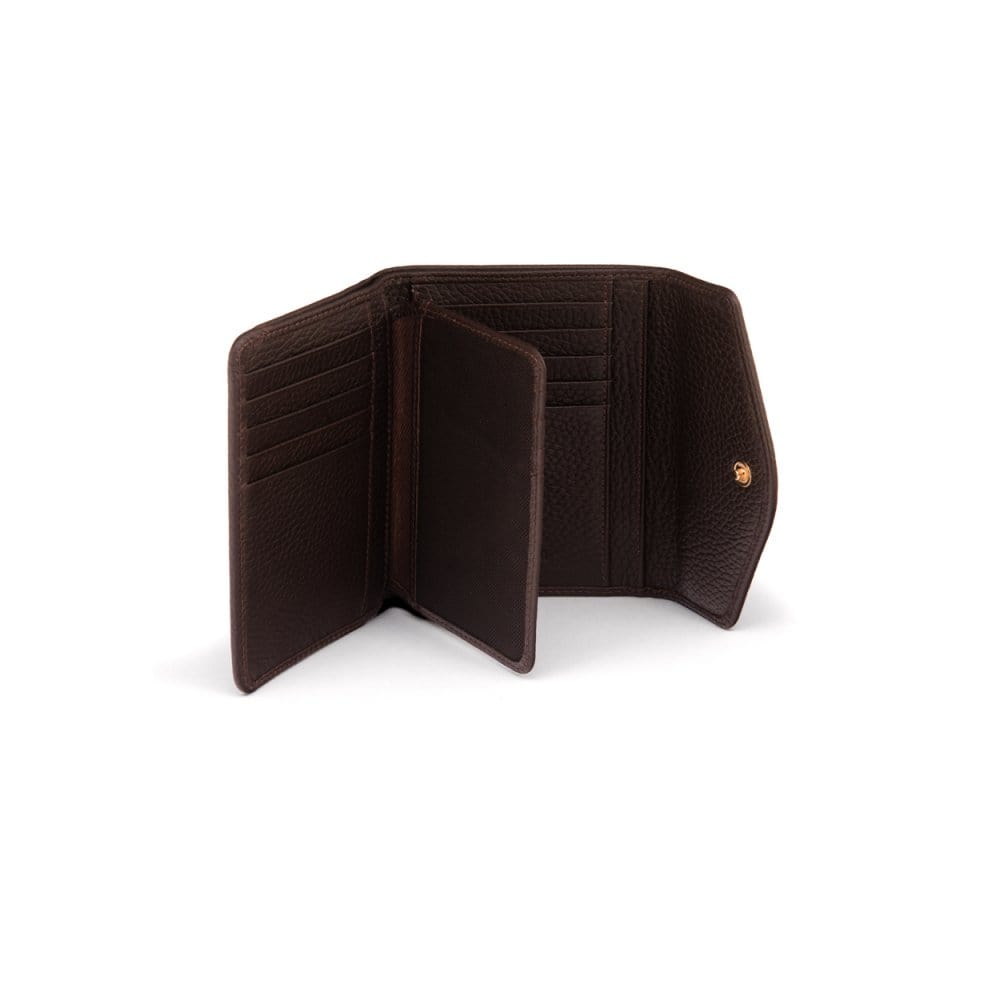 Large leather purse with 15 CC, brown, inside
