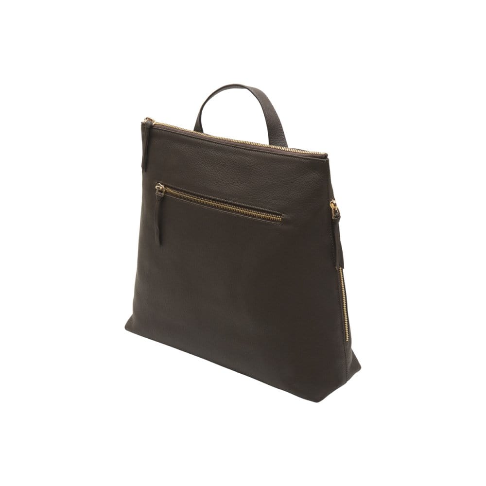 Leather 13" laptop backpack, brown, side view