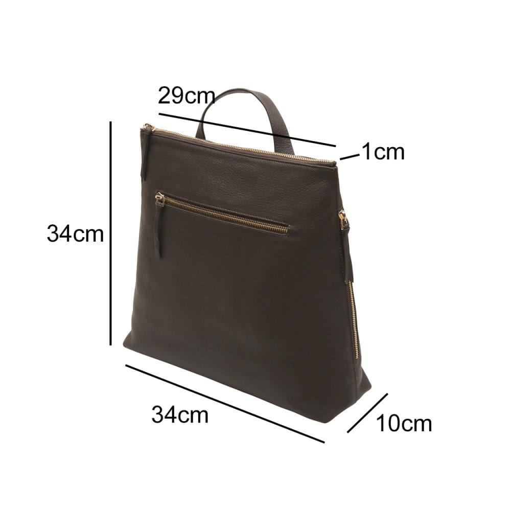 Leather 13" laptop backpack, brown, dimensions