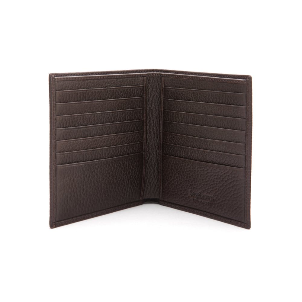 3/4 height leather wallet 14 CC, brown, open