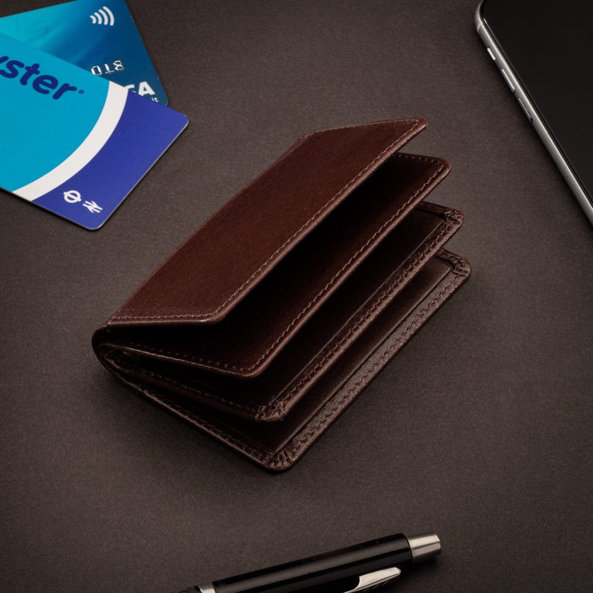 Leather Credit Card Holder, Brown Credit Card Case SageBrown
