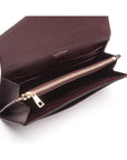 Leather accordion clutch purse with 12 card slots, brown saffiano, inside