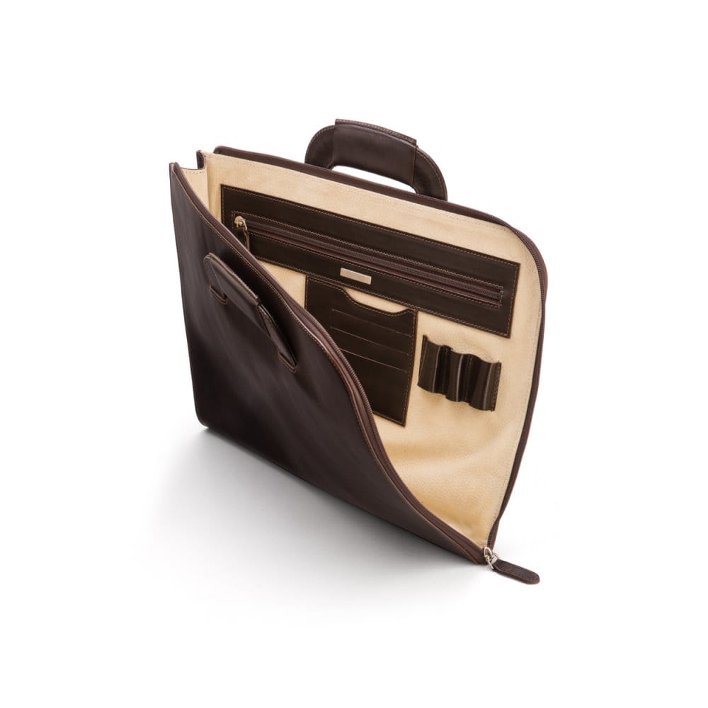Leather Portfolio with Handles, Brown Document Folders SageBrown