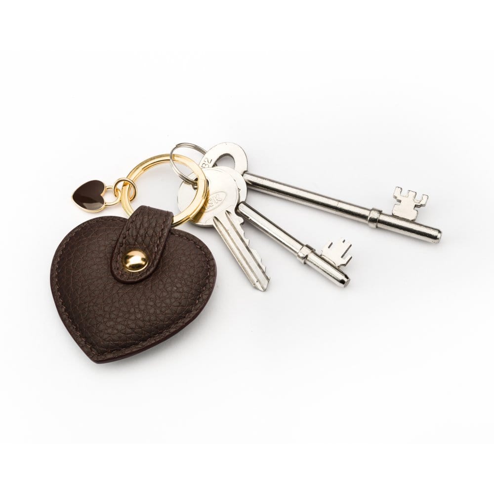 Leather heart shaped key ring, brown