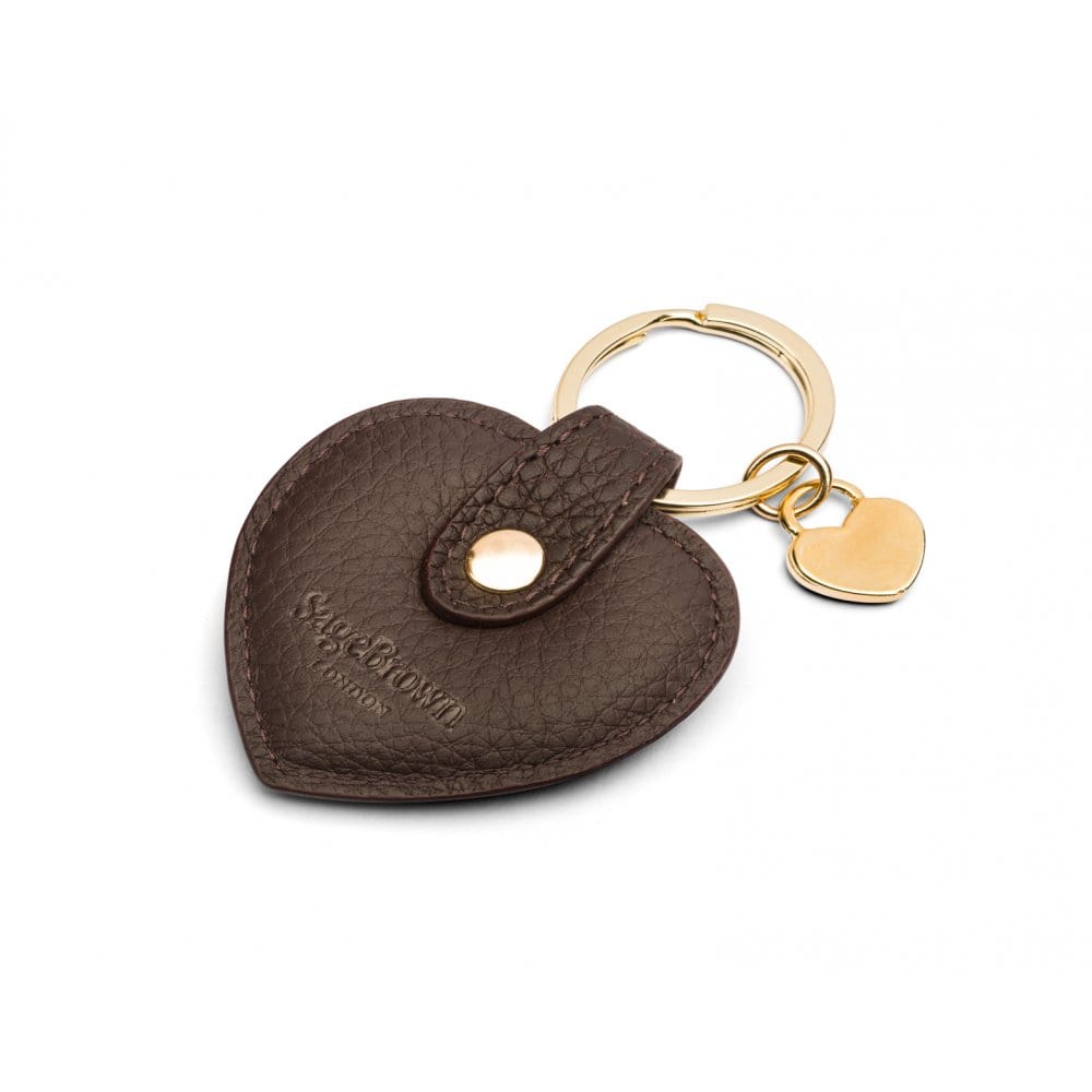 Leather heart shaped key ring, brown, back