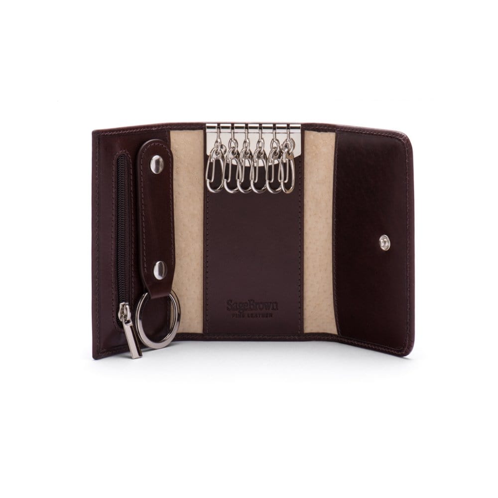 Key wallet with detachable key fob, brown, inside