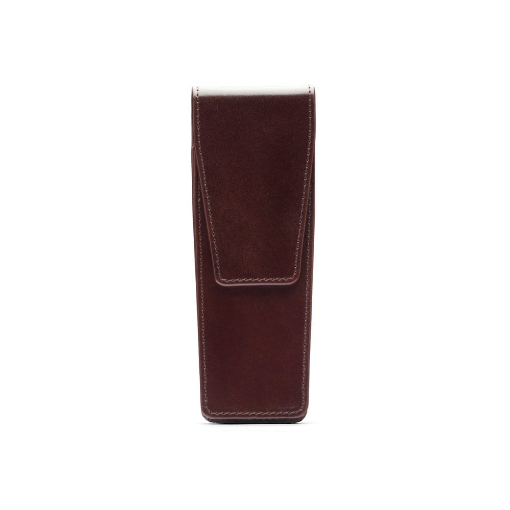 Leather pen case, brown, front