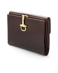 Leather purse with brass clasp, brown, front view