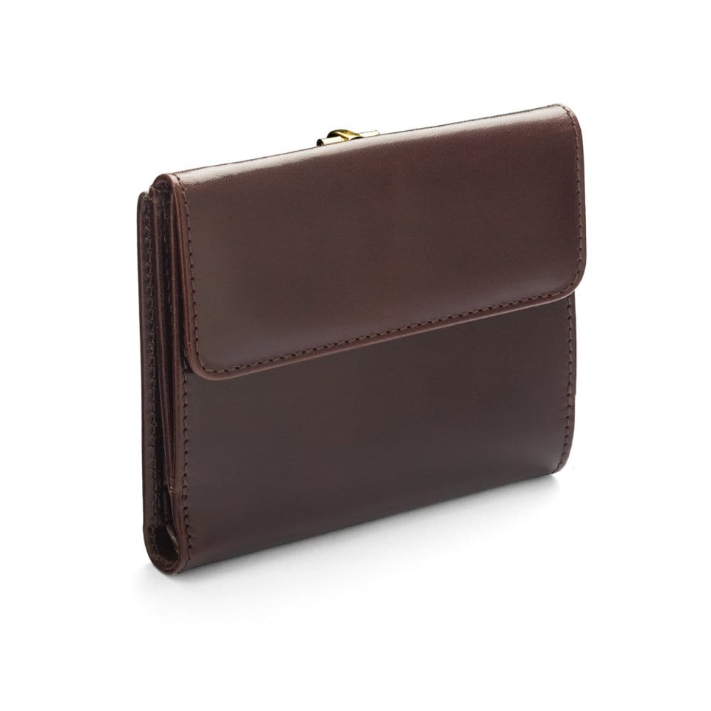 Leather purse with brass clasp, brown, back