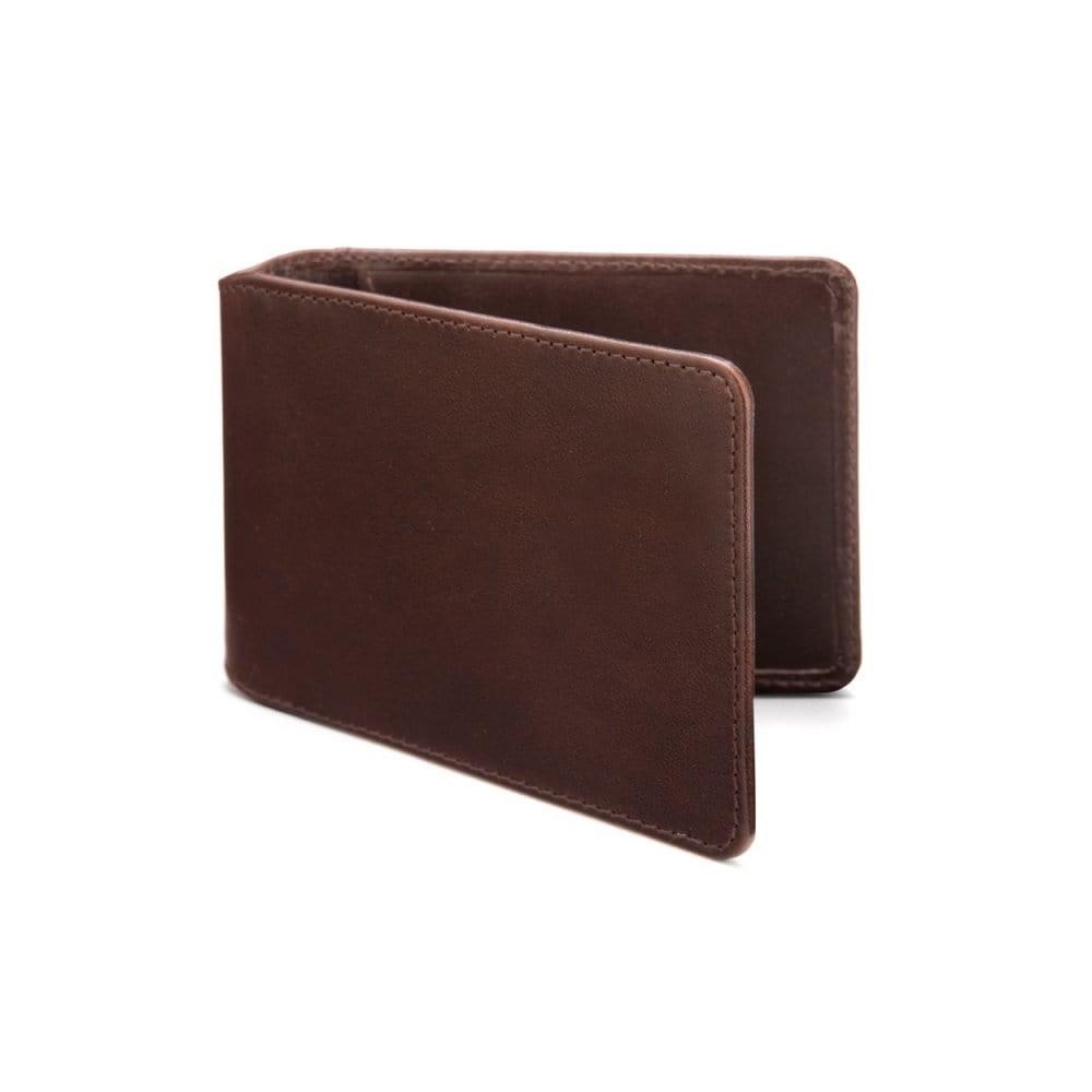 Leather travel card wallet, brown, front