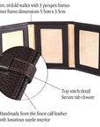 Mini leather trifold photo frame, brown, 60 x 40mm, features