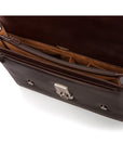 Leather Cambridge satchel briefcase with silver brass lock, brown, inside