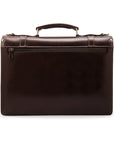 Leather Cambridge satchel briefcase with silver brass lock, brown, back