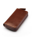 Leather zip around key case, brown, front
