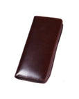 Leather zip around triple pen case, brown, front