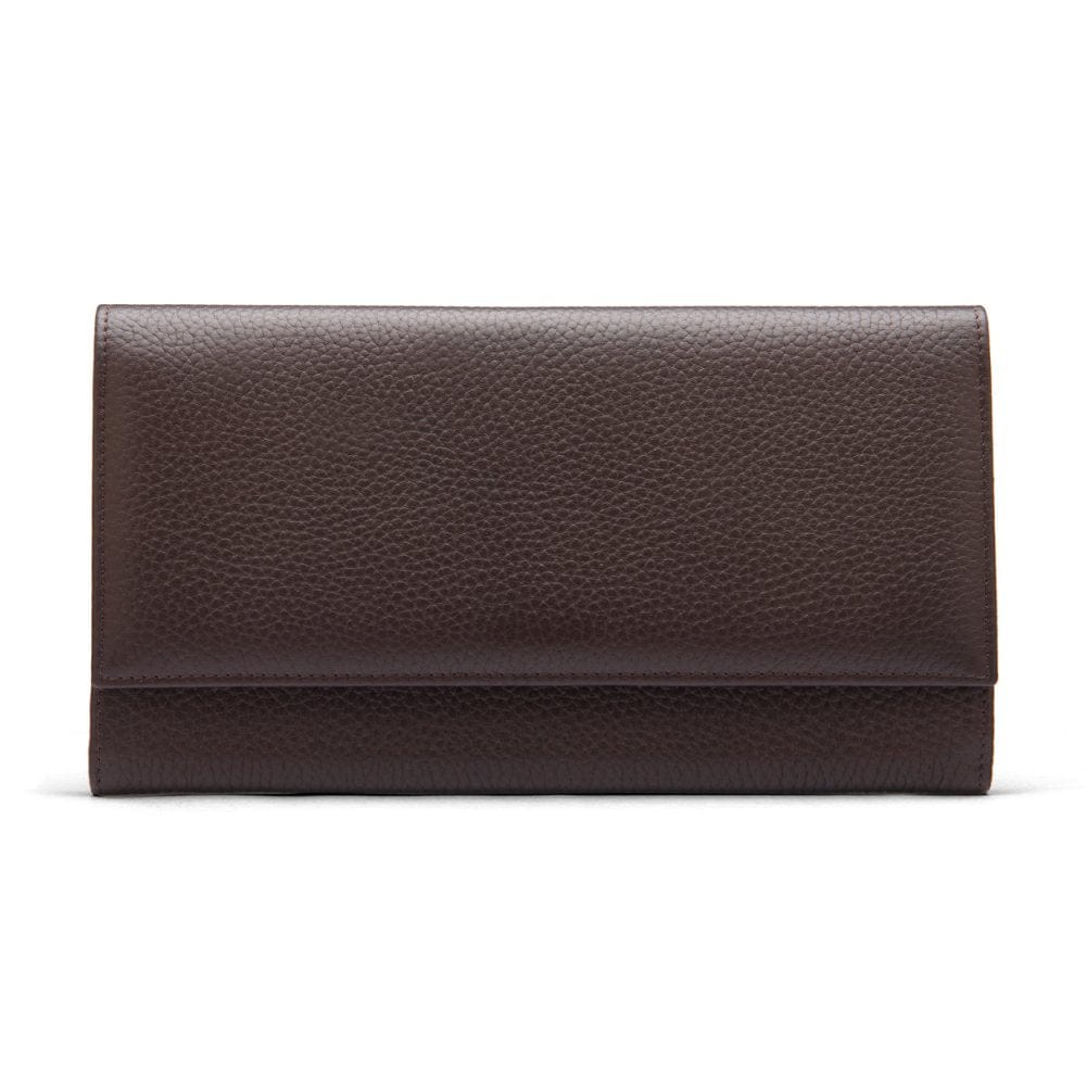 Luxury leather travel wallet, brown, front