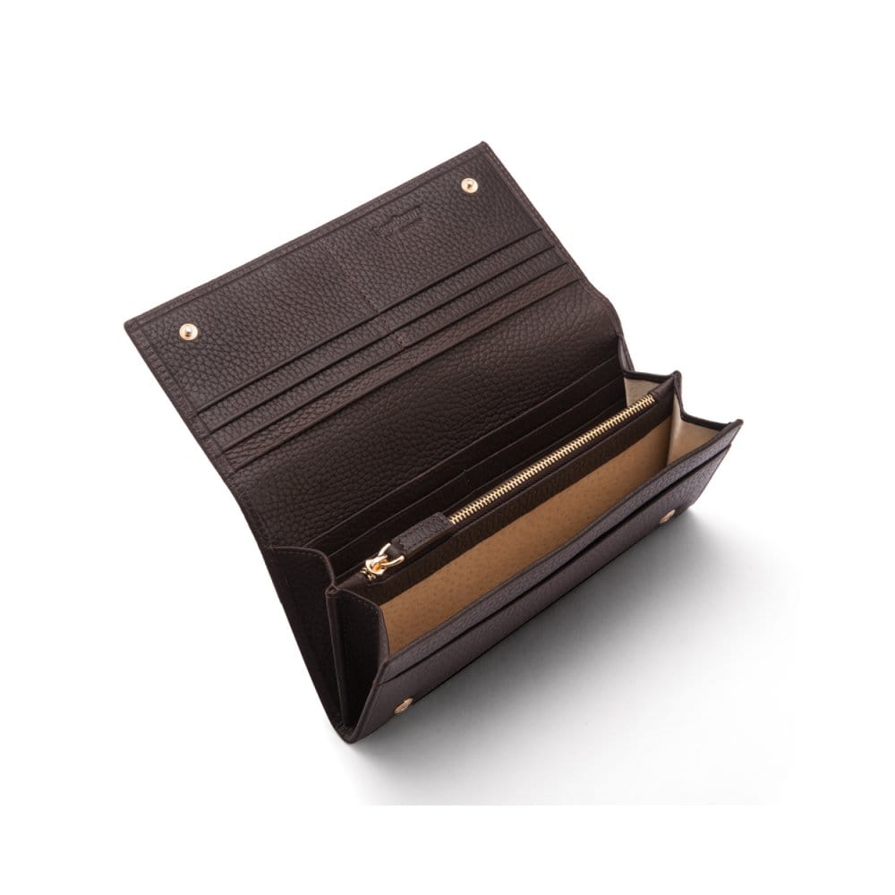 Leather Mayfair concertina purse, brown, inside